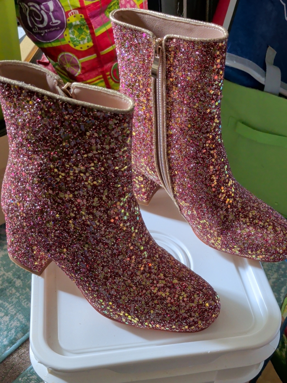 Glitter Ankle Boots - Pink Sparkle Women's Boots
